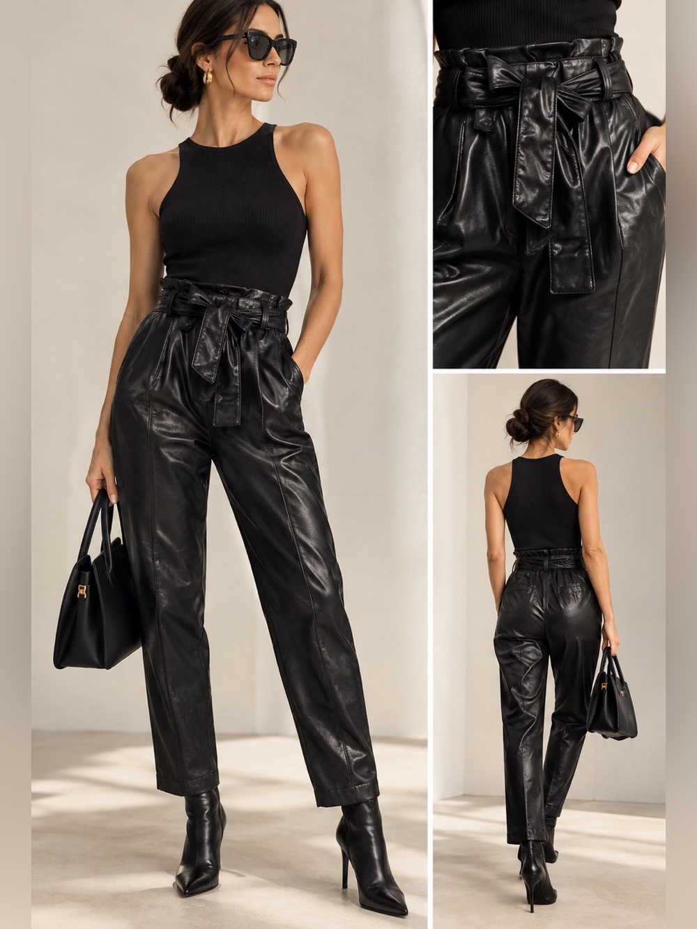 High-Waist Vegan Leather Paperbag Pants - Made in Canada